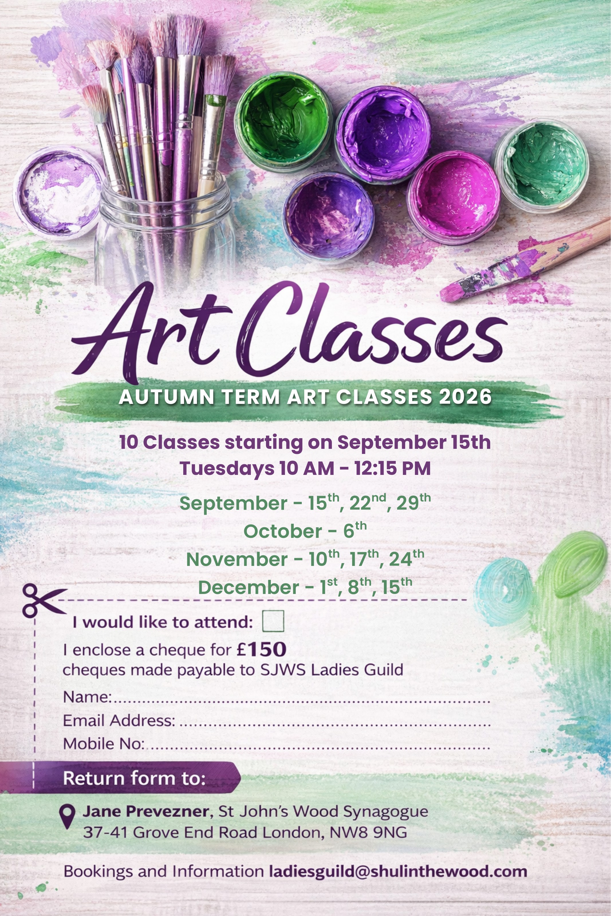 Autumn Term Art Classes 2026 flyer
