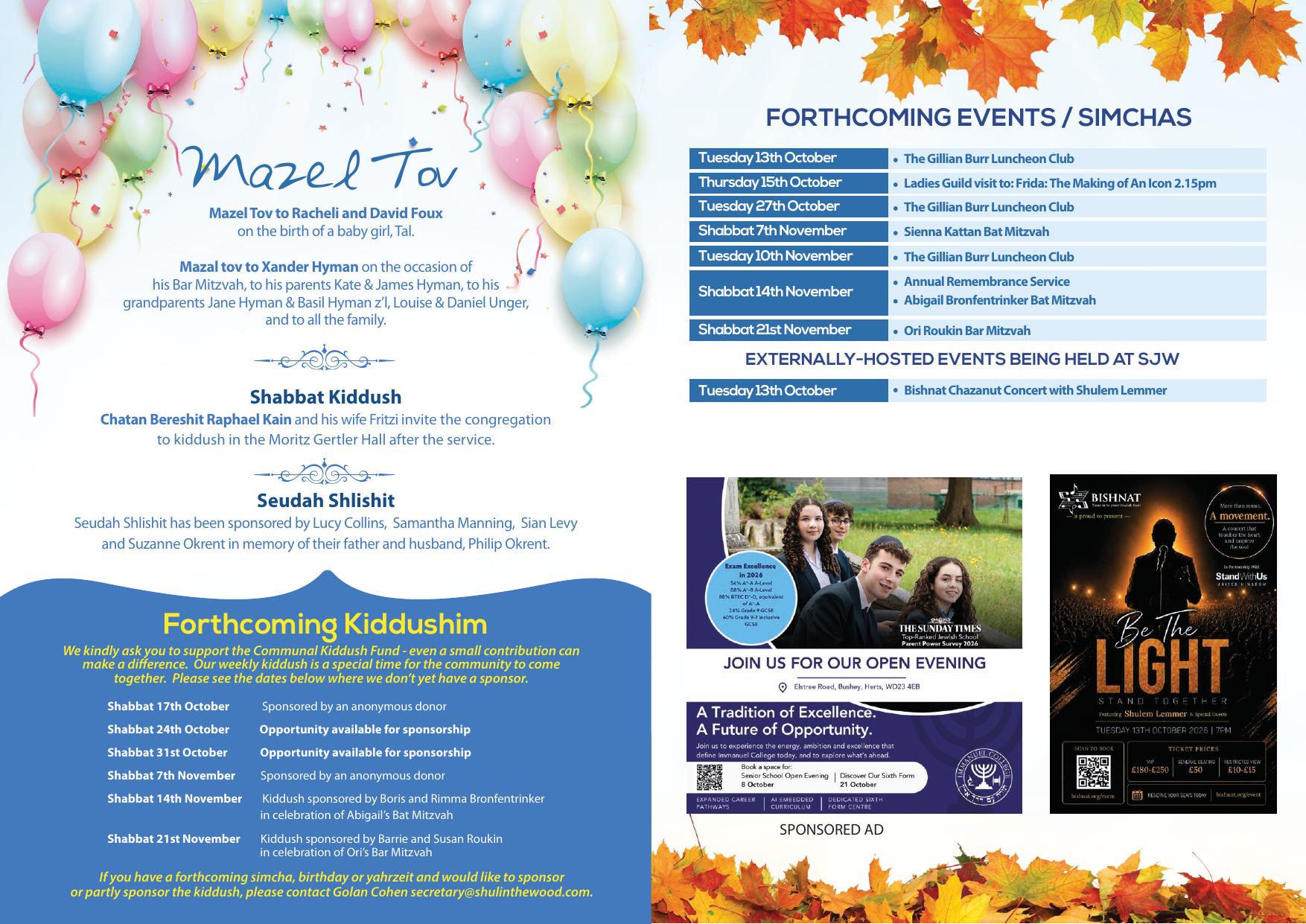 Newsletter Parshat Bereshit — page 1