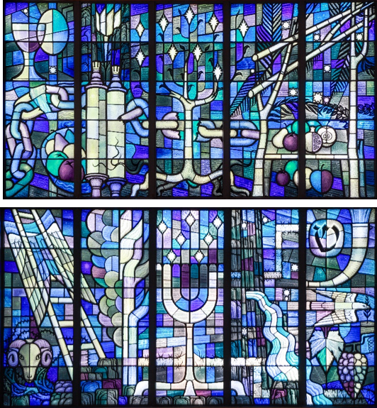 Collection of stained glass windows depicting Jewish festivals